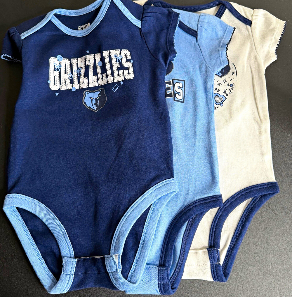 NBA Memphis Grizzlies Baby Bodysuit Shirt Set of 3 Blue/White 18M NWOT